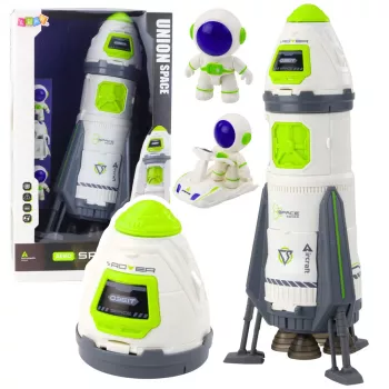 LEAN TOYS Space raķetes komplekts ar astronautu figūrām, gaismām un skaņām, 42 cm, balts pelēks oranžs
