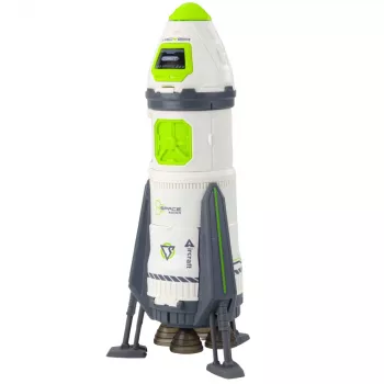 LEAN TOYS Space raķetes komplekts ar astronautu figūrām, gaismām un skaņām, 42 cm, balts pelēks oranžs