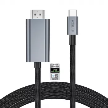 TECH-PROTECT ULTRABOOST USB-C uz HDMI 2.1 kabelis 8K 60Hz 200cm dzelzs pelēks