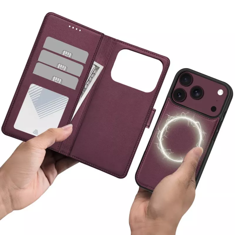TECH-PROTECT MagSafe maks iPhone 17 Pro Max / 18 Pro Max – Mulberry, RFID bloķēšana, ietilpst 3 kartes