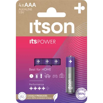 ITSON LR03IPO/4CP sārmainās AAA baterijas, 1,5 V, 4 gab. blisterī