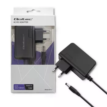 Qoltec 50777 15W 5V 3A maiņstrāvas/līdzstrāvas barošanas adapteris ar 3,5x1,35 mm cilindrisko spraudni