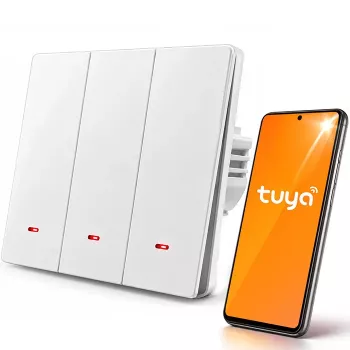 Qoltec 52707 3 kanālu viedais Wi-Fi gaismas slēdzis ar taimeri, Tuya & Smart Life, balts