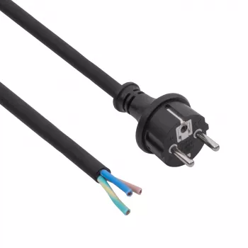 Akyga AK-OT-04S gumijas barošanas kabelis H05RR-F 3 x 1,5 mm², CEE 7/7 kontaktdakša – brīvi vadi, 5 m, melns