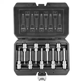 NEO TOOLS 9 daļu Torx uzgriežņu atslēgu komplekts, 1/2 collas piedziņa, 100mm garums, hroma vanādijs, izmēri T20-T60