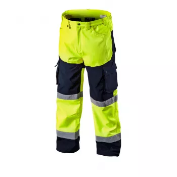 NEO TOOLS Softshell augstas redzamības darba bikses, fluorescējoši dzeltenas, XL izmērs
