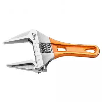 NEO TOOLS regulējama īsā uzgriežņu atslēga 185 mm, 0-53 mm spīļu atvērums, hroma-vanādija tērauds, DIN 3117