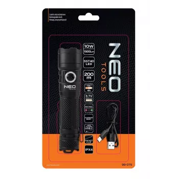 NEO TOOLS USB C 1500 lm SST40 LED uzlādējams lukturītis