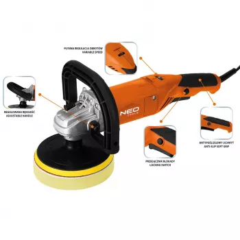 NEO TOOLS 04-701 Rotācijas pulēšanas mašīna 900W 150mm ar mainīgu ātrumu un mīksto startu