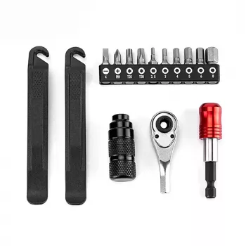 ROCKBROS Velosipēda avārijas remonta komplekts - 16-in-1 daudzuzdevumu instruments, mini sūknis, riepu montāžas knaibles, remonta plāksteri, melns
