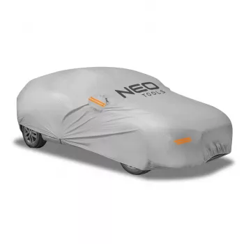 NEO TOOLS daudzslāņu ūdensnecaurlaidīgs auto pārvalks XL, 2 slāņu PEVA, UV aizsardzība, elastīga apakšmala, stiprinājuma siksnas, pelēks