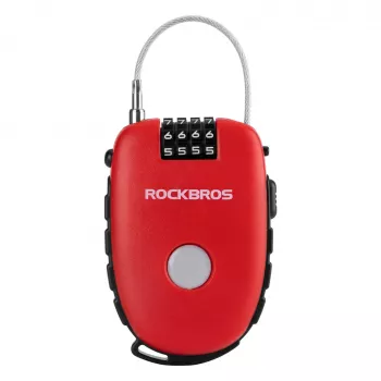 Rockbros ievelkamā troses slēdzene 32420981001 sarkana - 3 ciparu kombinācija, 90 cm pīta tērauda trosīte
