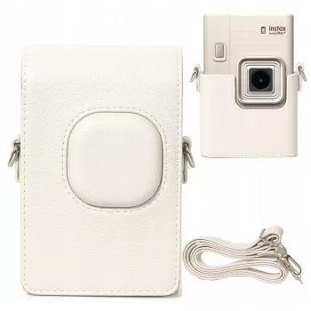 LOVEINSTANT pelēks PU ādas aizsargmacītis Fujifilm Instax Mini LiPlay+ hibrīda momentkamerai ar plecu siksnu