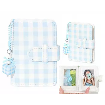 LOVEINSTANT kabatas fotoalbums 28 Instax Mini un Zink fotogrāfijām, rūtaini zils