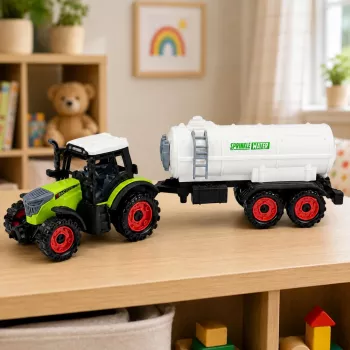 LEAN TOYS Lauksaimniecības traktors ar cisternu, berzes piedziņa, 34 cm