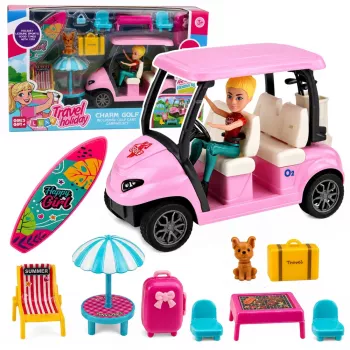 LEAN TOYS Meleks Golfa komplekts lellēm ar sunīti - 7 daļas, svētku aksesuāri