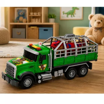 LEAN TOYS Transporter Truck ar būri un T-Rex dinozauru figūru ar gaismām un skaņām 1:12