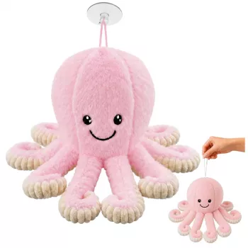 LEAN TOYS Astoņkājis plīša ar piesūcekni, rozā, 16 cm