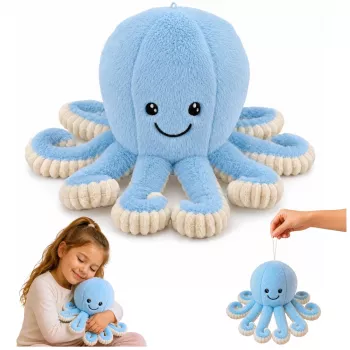 LEAN TOYS Plush Octopus mīkstā rotaļlieta ar elastīgiem taustekļiem zila 30 cm