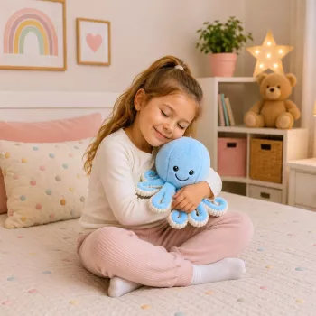 LEAN TOYS Plush Octopus mīkstā rotaļlieta ar elastīgiem taustekļiem zila 30 cm