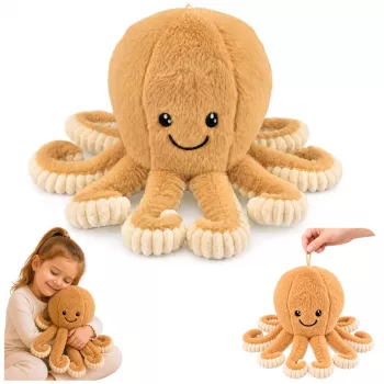 LEAN TOYS Plīša astoņkājis ar elastīgiem taustekļiem bēšs 30 cm