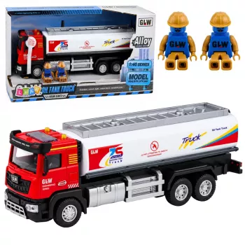 LEAN TOYS Tank Truck Metāla braucamā mašīna ar gaismām un skaņām, sarkana un balta 1:40