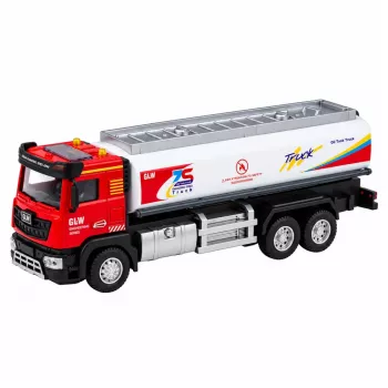 LEAN TOYS Tank Truck Metāla braucamā mašīna ar gaismām un skaņām, sarkana un balta 1:40
