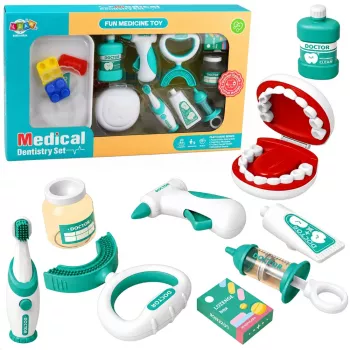 LEAN TOYS Little Dentist komplekts ar vibrējošu zobu birsti, zils, 15 daļas