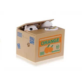 LEAN TOYS Mischief Saving Box Cūciņa Krājkasīte ar Kaķi - Balts Kaķis ar Brūnu Kasti