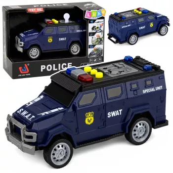 LEAN TOYS SWAT Special Unit policijas auto 1:32 mērogā ar gaismām, skaņām un pull-back darbību - tumši zils