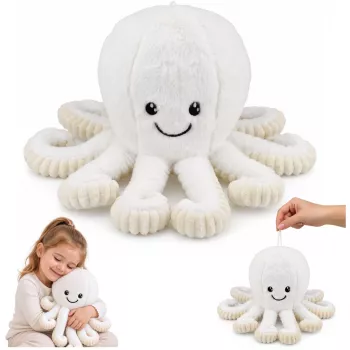 LEAN TOYS Pluša astoņkājis ar elastīgiem taustekļiem, balts, 50 cm