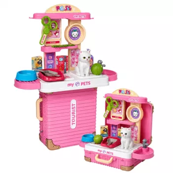LEAN TOYS Veterināra koferītis Kaķēna kopšanas komplekts Balts Aksesuāri