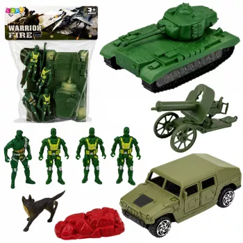 LEAN TOYS Military komplekts ar tanku, transportlīdzekli un karavīriem, 13 gab.