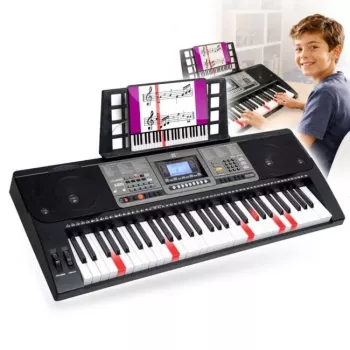 MK 816 61 taustiņu elektroniskā MIDI mācību klaviatūra ar 128 toņiem, 128 ritmiem, ierakstīšanu, LED displeju, USB MIDI, austiņu izeju, mikrofona ieeju, iekļauts barošanas adapteris