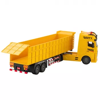 LEAN TOYS Transporta kravas auto ar paceļamu piekabi, gaismām un skaņu, dzeltens