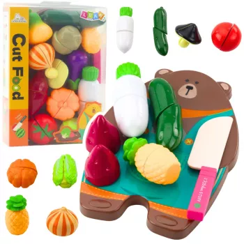 LEAN TOYS dārzeņu griešanas komplekts ar griešanas dēlīti un nazi, izglītojošs bērniem