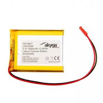 Akyga AKY0627 LP675568 Li-Po akumulators 3,7 V 3500 mAh ar PCM, JST 2,54 mm 2 kontaktu savienotājs, 150 mm vadi