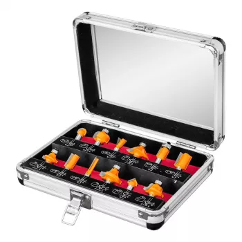 NEO TOOLS 12 gabalu volframa karbīda frēžu komplekts, 8 mm kāts, koka kastē