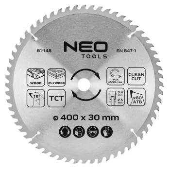 NEO TOOLS ripzāģa disks ar karbīda uzgaļiem, 400 x 30 mm, 60 zobi