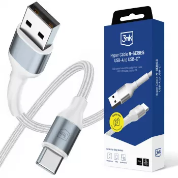 3mk Hyper Cable N-SERIES USB-A uz USB-C 1m 18W Balts