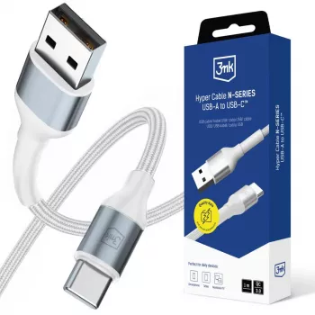 3mk Hyper Cable N-SERIES USB-A uz USB-C 1m 18W Balts