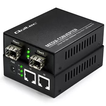 Qoltec divvirzienu mediju pārveidotājs slēdzis Ethernet 2x RJ45 2x SFP | 1000Mb/s | 5V