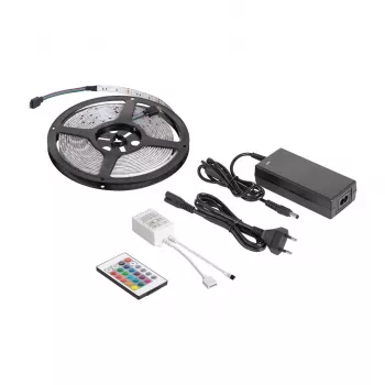 REBEL LED0175-2 5m RGB LED lente ar IR tālvadību, 300 SMD 5050 gaismas diodes, 12V barošanas adapteris, 16 miljoni krāsu, regulējams spilgtums, IP20
