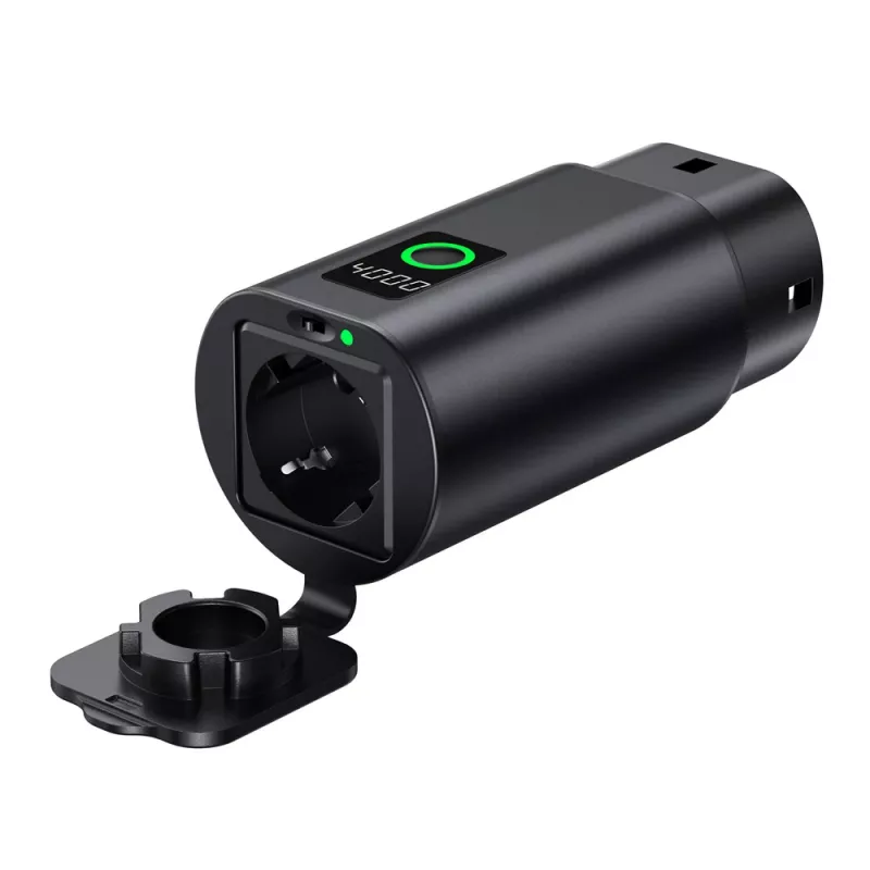 HURTEL V2L Adapter Type 2 uz Schuko 3500W ar jaudas displeju un maciņu - Melns