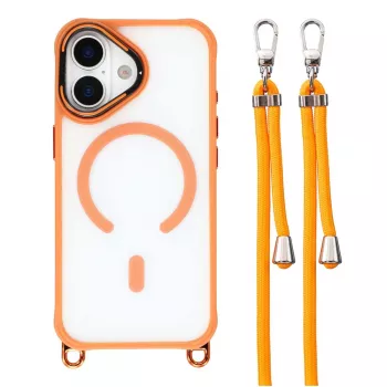 HURTEL Crossbody maciņš iPhone 17 ar regulējamu siksnu un kameras rāmja statīvu, MagSafe saderīgs, oranžs