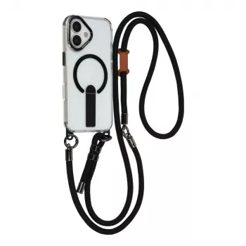 HURTEL iPhone 17 maciņš ar statīvu, 30 cm un 120 cm siksnām, MagSafe saderīgs - Melns