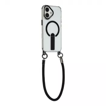 HURTEL iPhone 17 maciņš ar statīvu, 30 cm un 120 cm siksnām, MagSafe saderīgs - Melns