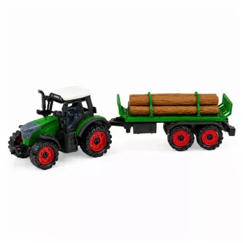 LEAN TOYS Lauksaimniecības traktors ar baļķu piekabi, berzes piedziņa, siena ķīpa, 35 cm
