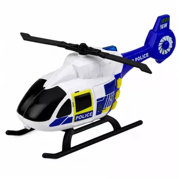 LEAN TOYS policijas komplekts: helikopters, motocikls un policijas auto ar gaismām un skaņām 1:32