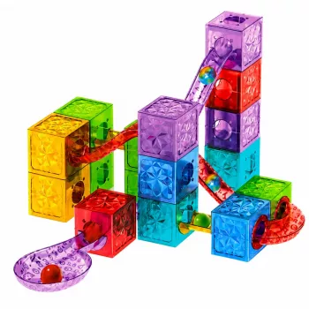 LEAN TOYS Magnētiskie konstruktora bloki kubu un bumbiņu trase krāsainie 33 gab.